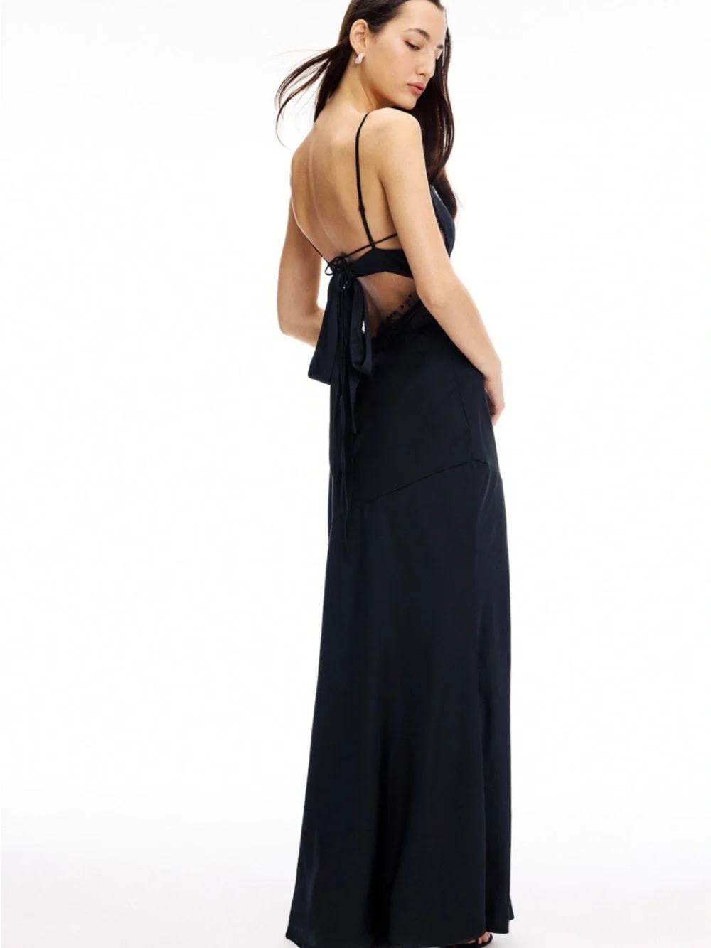 For Love And Lemons Black Satin & Sheer Heart-Cup Slip Gown - Picture 4 of 7